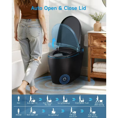 KOLIGEY Black Smart Toilet with Bidet, Auto Open/Close Lid, Heated Seat, Warm Wash&Dryer