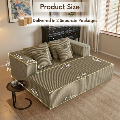 JOYRACER Oversized Chaise Lounge Chair, Corduroy Upholstered Sleeper Sofa with 4 Throw Pillows and Wide Armrest for Living Room