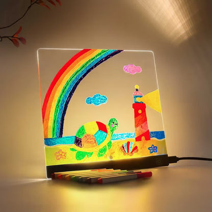 AENKYO Kids Drawing Lamp with 4 Color Lights, Children's Art Light with 7 Pens & Stencils, Creative Night Light & Mood Light for Bedroom