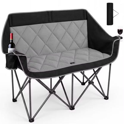 SUNSPIRE Double Oversized Camping Chair Folding Loveseat Padded Camping Couch with Cup Holder for Outdoor Beach Sports Fishing Black And Grey