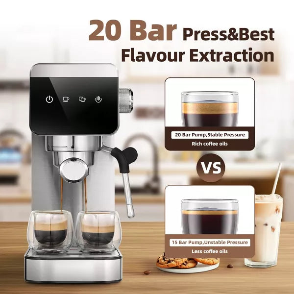 1350W 20 Bar Espresso Machines, Coffee Maker with Automatic Milk Frothing System, Steam Wand & Cup Warmer, LED Touchscreen, 41 OZ/1.2L Remove tank