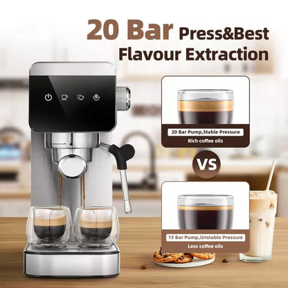 1350W 20 Bar Espresso Machines, Coffee Maker with Automatic Milk Frothing System, Steam Wand & Cup Warmer, LED Touchscreen, 41 OZ/1.2L Remove tank