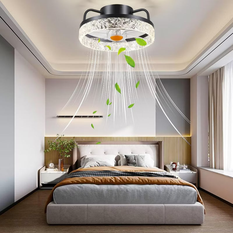 13 and 16 inch Modern Flush Mount LED Ceiling Fan Light,Cute little Fan for Small Room