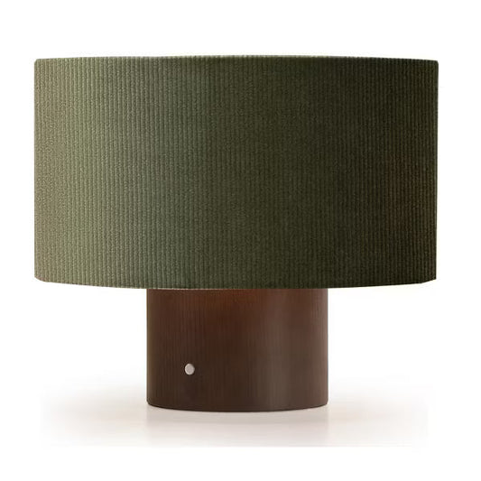 10.6" Retro Walnut Wooden Touch Table Lamp with Green Corduroy Velvet Shade, Vintage Style for Bedroom, Living Room, Reading Nook, or Hotel Spaces