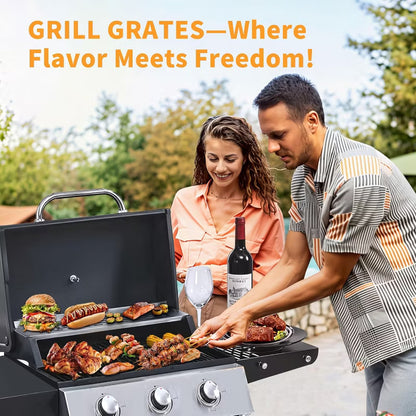 ELJGET 3 Burner Grill Propane Gas Grill, Outdoor Stainless Steel 25650 BTU Patio Garden BBQ Grill with Lid, Wheels, RV Camping Barbecue