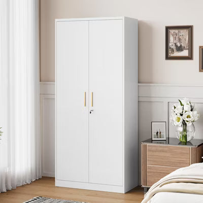 Mlezan 71" Metal Storage Cabinet: 2 Doors, 4 Adjustable Shelves, Locking Storage. Steel Cabinet for Home, Office, Garage or School Use,Easy Assembly