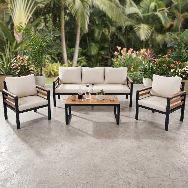 Patio Furniture Set with Coffee Table, 4-Piece Conversation Set with Washable Thick Cushions, Sectional for Porch, Balcony, Deck, Yard