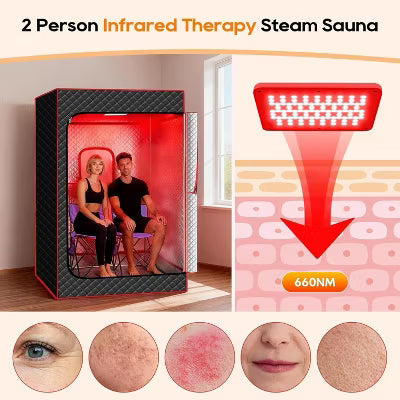 Morfone Portable Infrared Sauna for Two, Featuring Full-Body Steam Chamber and 9-Level Heating Foldable Chair Mobile Red Light Therapy Device