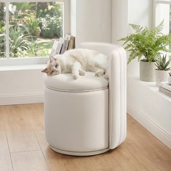 KERDOM Velvet Vanity Chair With Storage, Wavy Backrest, No Assembly, Suitable For Bedroom, Dressing Room, Living Room, White