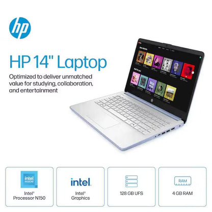 HP - 14" Laptop - Intel Processor N150 - 4GB Memory - 128GB UFS - Sky Blue