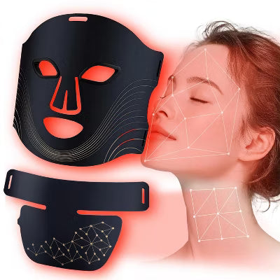 Morfone 660-850nm Wavelength Facial Mask + Neck Protector Red Light Therapy Beauty Device. 60+44 Light Beads, Rechargeable Timer Function