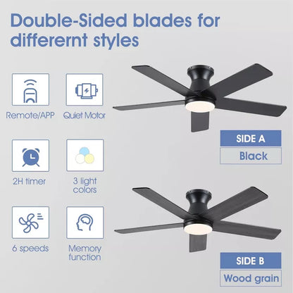 Kviflon 46 Inches Flush Mount Ceiling Fan Light,5 Blades,Reversible Airflow