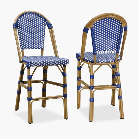 BOSMILLER French Counter Height Bar Stool Set of 2, 30" Patio Rattan Bar Stool Chairs, Outdoor Armless Barstools for Porch Garden Indoor White/Black