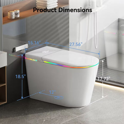 Dyonery Smart Toilet, Tankless One-Piece with Foam Shield, Auto Open/Close Lid, Heated Bidet & Dryer, LED Night Light, Auto Flush