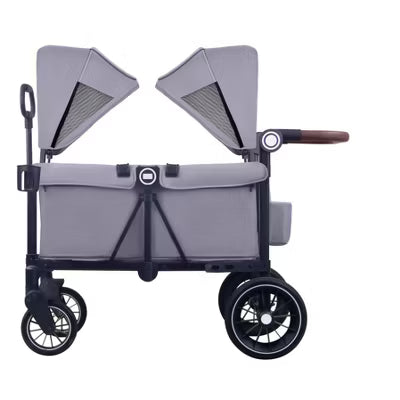 Kinder King All-Terrain Stroller Wagon for 2 Kids, Canopy, Shock-Absorbing Wheels, Snack Tray, Storage & Adjustable Handle, Gray