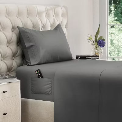 Hoey Twin Size 3-Piece Microfiber Sheet Set ¨C Deep Pocket Bed Sheets with Embroidered Pillowcase (Gray)