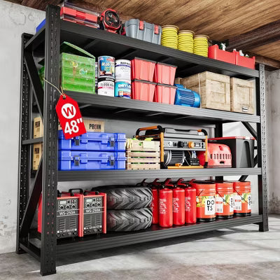 Mlezan Heavy Duty Shelves: 3000/5000 LBS Capacity, Black Metal Adjustable Storage for Garage or Warehouse. 48"W/71"W Industrial Shelving Unit.