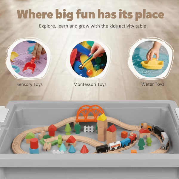 Kinder King Kids Play Table with 2 Chairs, Block Surface, Paper Roll, Built-In Storage