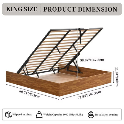 Lift Up Storage Platform Bed Frame - Rustic Off White | No Headboard, No Box Spring Needed, Easy Assembly