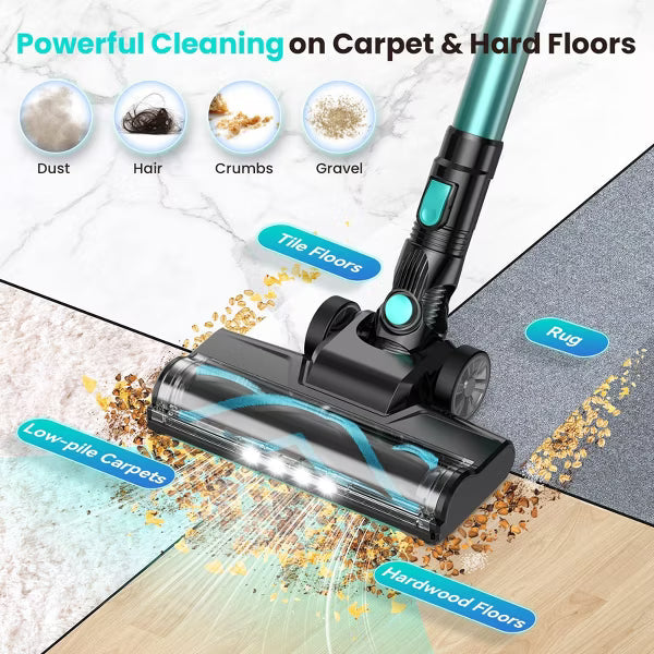 DEVOAC N3T Cordless Vacuum Cleaner,Wireless Stick Vacuum with 40mins Runine,Self-Standing,Rechargeable Lightweight Vacuum Cleaner Cyan