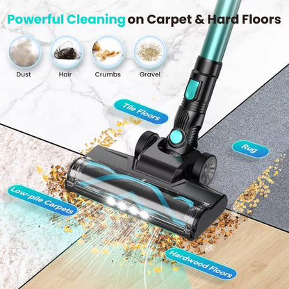 DEVOAC N3T Cordless Vacuum Cleaner,Wireless Stick Vacuum with 40mins Runine,Self-Standing,Rechargeable Lightweight Vacuum Cleaner Cyan
