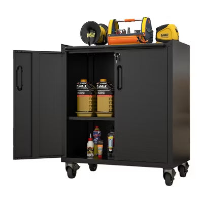 VIYET 31"H Heavy-Duty Cold-Rolled Steel Cabinet with Wheels - Lockable + Adjustable Shelf, Silent Lockable Casters, Garage/Home/Office/Kitchen