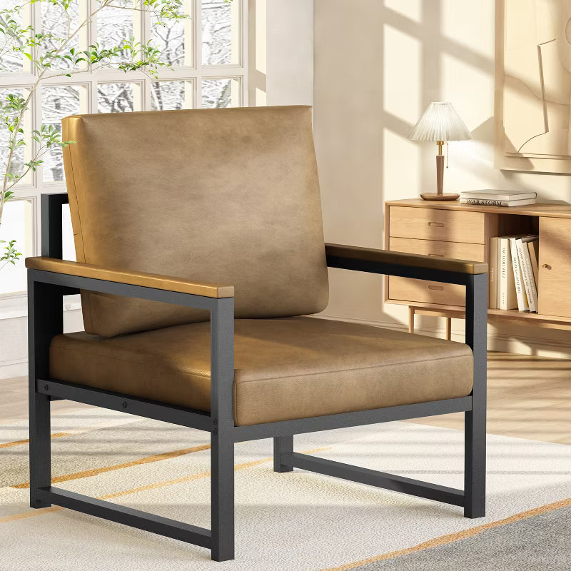 Hooseng Modern Style Living Room Accent Chair With Faux Leather Upholstery And High Density Sponge Padding, Cozy Armchair With Robust Metal Frame