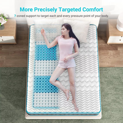 Serweet 12 inch Breathable Bamboo Charcoal Hybrid Mattress - Compatible with Platform Bed, Box Spring, or Slat Base