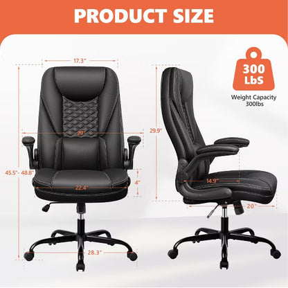 KERDOM Adjustable Office Desk Chair, Ergonomic Executive Chair with Padded Headrest and Armrests, Black