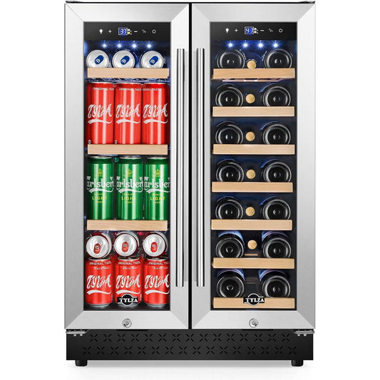 Hooure Upgraded 24-Inch Dual Zone Refrigerator - French Door Wine & Beverage Cooler Fridge for Office/Home