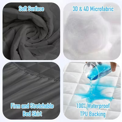 Hoey Twin Size Waterproof Mattress Pad Protector – Quilted, Breathable, Noiseless Fitted Cover, Fits Up to 21" Deep Pocket