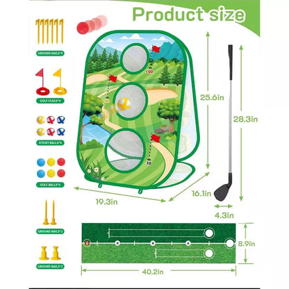 TITQWOP 4-in-1 Sticky Golf Games Set for Kids&Adults – Golf Putting Mat,Chipping Net,Cornhole Board&Retractable Club,Indoor/Outdoor Practice Toy