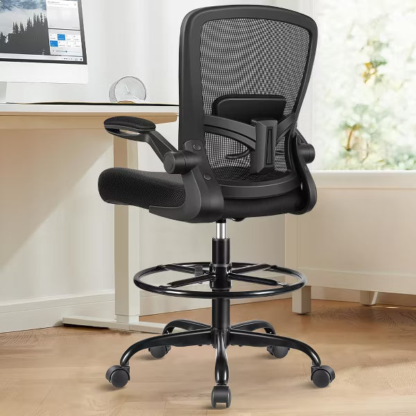 KERDOM Tall Office Chair Ergonomic Standing Desk Chair, Lumbar Support Computer Chair Swivel Task Rolling Chair, Black