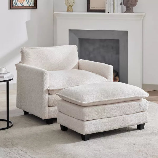 Hyleory 41.34" circle fleece Oversized Accent Chair, Sofa Chair with Ottoman and Large Seat , Modern Armchair for Bedroom Living Room