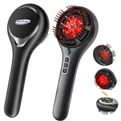 Morfone scalp massager and liquid applicator with red light electric scalp massage comb. 6 EMS roller balls + 650nm red light massage comb.