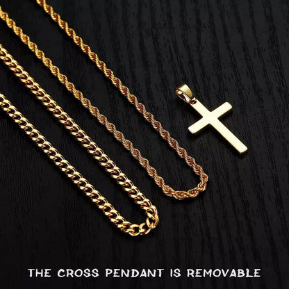 Turandoss 2PCS Gold Cross Necklace for Men Boys, Layered Stainless Steel Cross Pendant Necklaces, Birthday Gifts for Men, Father, Boys Fashion Stuff