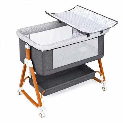Baby Bassinet Bedside Crib with Adjustable Height, Breathable Mesh Sides, Wheels and Storage Basket,Dark Grey