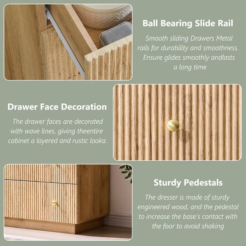 SinCiDo 8 Drawer Fluted Dresser, 55" Wide Wood Chest of Drawers with Deep Storage, Modern Storage Organizer for Bedroom, Living Room