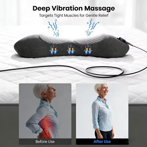 Morfone 3-in-1 Electric Lumbar Heating Massage Support Pillow for Car Home and Office Use