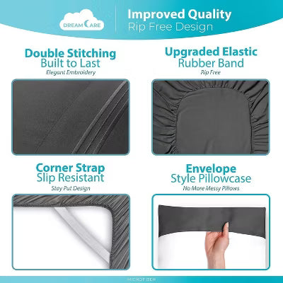Hoey Twin Size 3-Piece Microfiber Sheet Set ¨C Deep Pocket Bed Sheets with Embroidered Pillowcase (Gray)