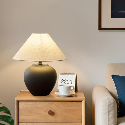 POWLIG 15.75" Modern Porcelain Table Lamp with Fabric Shade - Bedside Lamp for Bedroom & Living Room