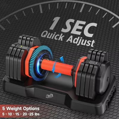 Adjustable Dumbbells Set of 2, 5LB to 25LB Quick Change Weight System, Space Saving Home Gym Equipment