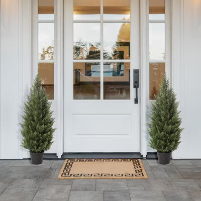 Dr.Planzen Artificial Cypress Topiary Trees Set of 2 - UV Resistant Outdoor Faux Plants for Front Porch - Potted Fake Evergreen Christmas Decor