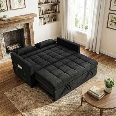 Resenkos 54 Inch Adjustable Backrest Sofa, Sofa Bed, Futon Sofa with Double Armrest and Pouch, Variable Bed for Living room, Bedroom, Black