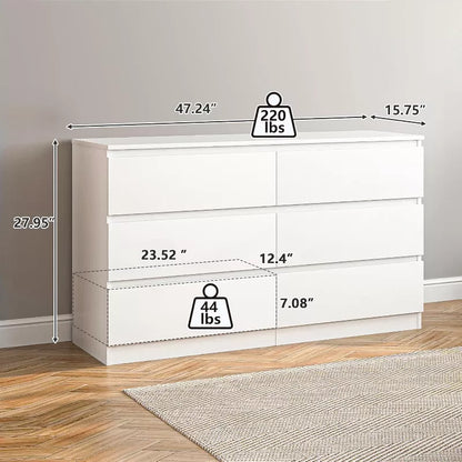 CIPACHO Modern 6 Drawer Double Dresser Spacious Storage Chest for Bedroom Closet Living Room with Ample Space to Keep Home Tidy
