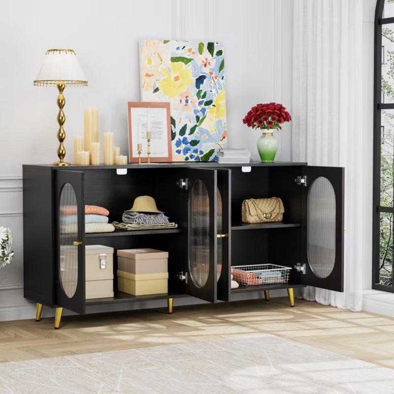 Hooseng Sideboard Buffet Cabinet, Modern Sideboard Cabinet with Acrylic Doors and Two Storage Shelves, Modern Sideboard for Dining Room