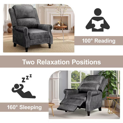 KERDOM Vintage PU Leather Recliner Chair,Adjustable Wingback Reclining Armchair,Ergonomic Single Sofa Chair for Living Room Bedroom,Dark Gray