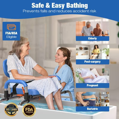 WHLICKS Sliding Shower Chair with Wide 360 Swivel Seat, 450lbs Tub Transfer Bench for Bathtub, Adjustable Height and Arms Width Shower Seat
