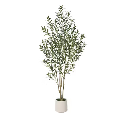 Dr.Planzen Artificial Olive Tree 5FT-7FT Tall - Realistic Tree with Potted White Planter, UV Resistant Leaves, Adjustable Branches for Home Decor