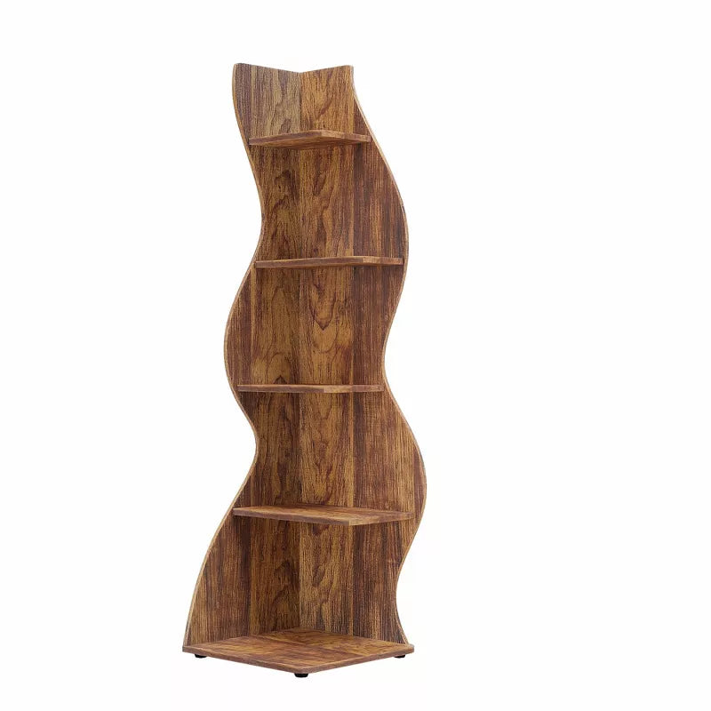 Lirago,18.9"L*18.9"W*70.08"H,5-Tier Corner Bookshelf - Modern Brown Wall Shelf with Adjustable Shelves for Home & Office